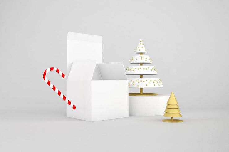 Free Photo christmas gift box with trees and candy cane