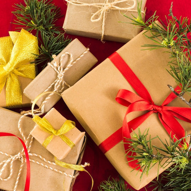 Christmas gift boxes on table