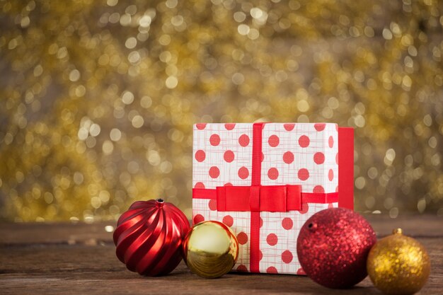 Christmas gift with colorful christmas balls