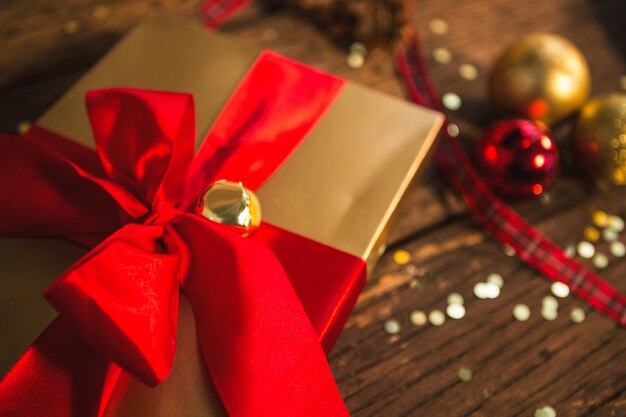 Christmas gift with red ribbon