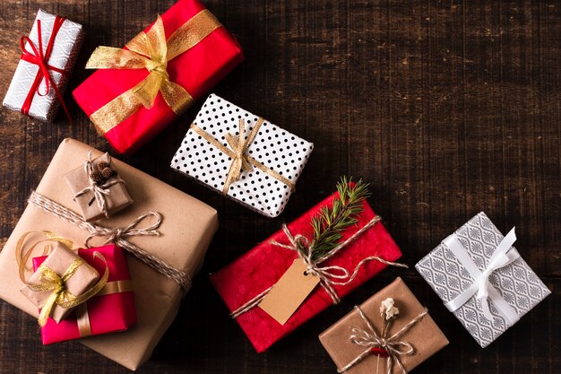 Christmas gifts composition with copy space