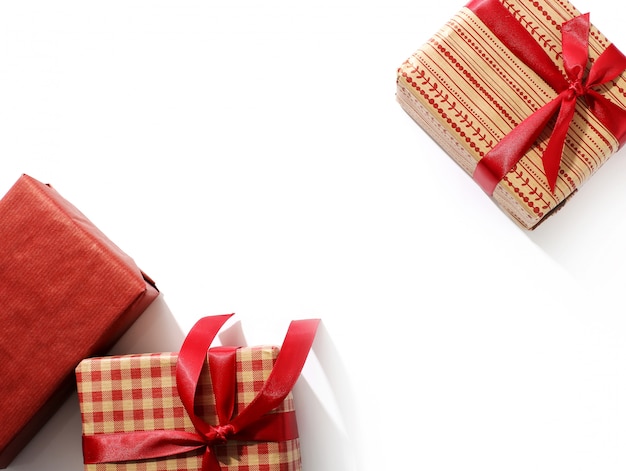 Christmas gifts with red ribbons