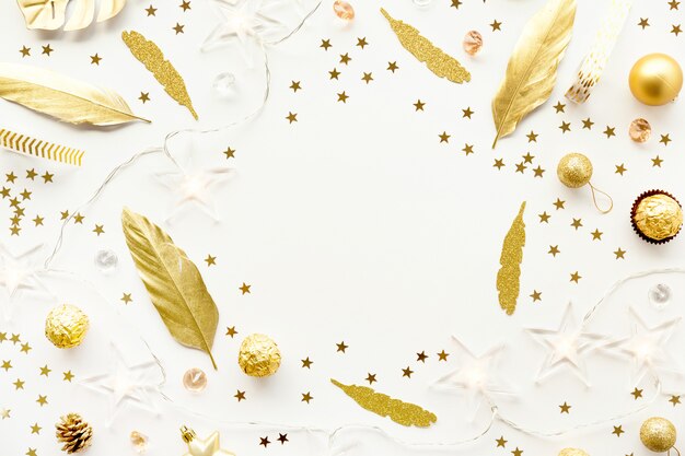 Christmas golden decoration on white