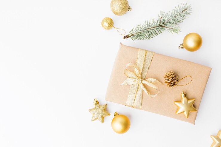 Free Photo christmas golden decoration on white