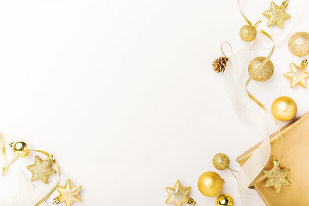 Christmas golden decoration on white