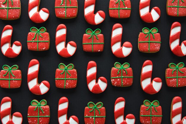 Christmas handmade gingerbread cookies covered with multicolored icing