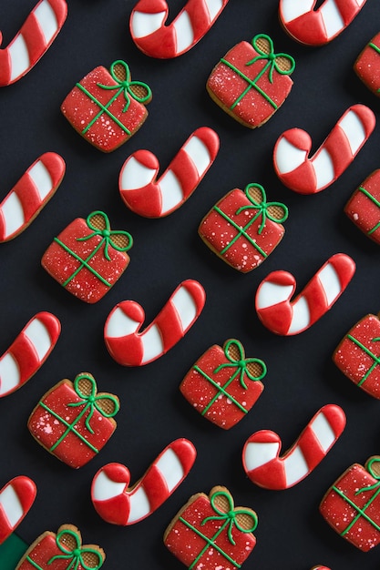 Free photo christmas handmade gingerbread cookies covered with multicolored icing