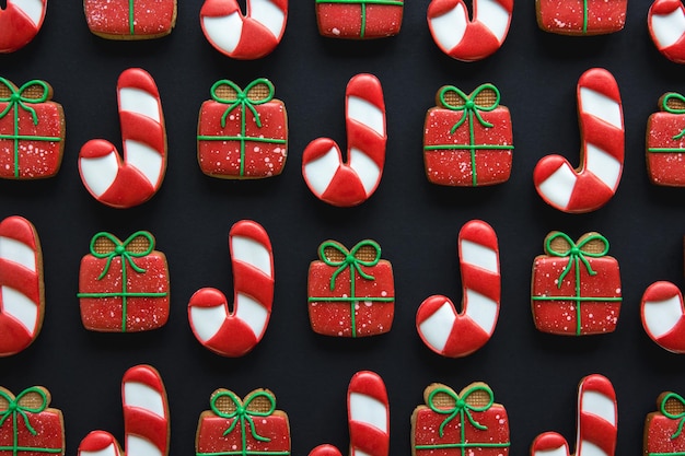 Foto gratuita biscotti natalizi fatti a mano di pan di zenzero ricoperti di glassa multicolore