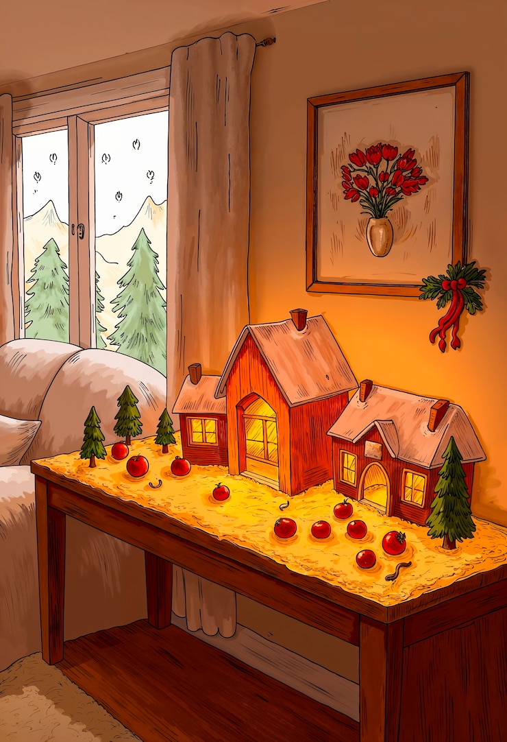 Free Photo christmas home scene illustration