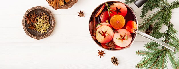 Christmas mulled wine and spices. . Banner