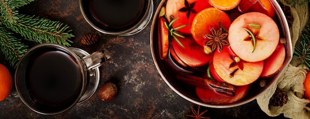 Christmas mulled wine and spices. . Banner