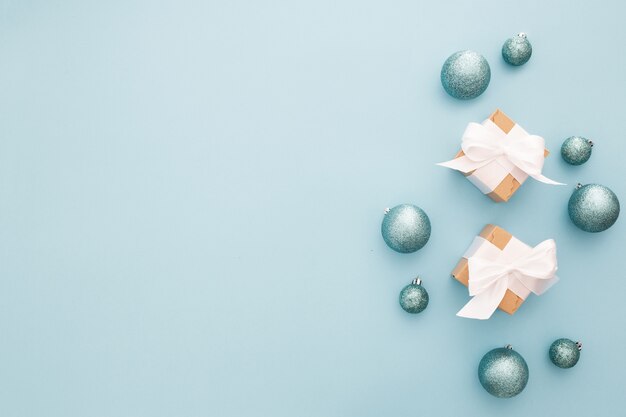 Christmas ornaments on a blue light background