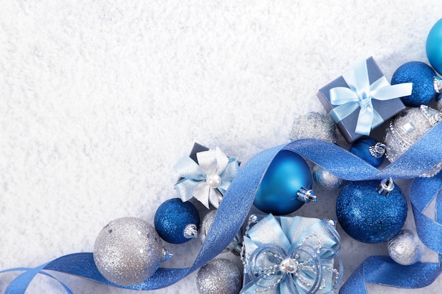 Christmas ornaments with a blue ribbon