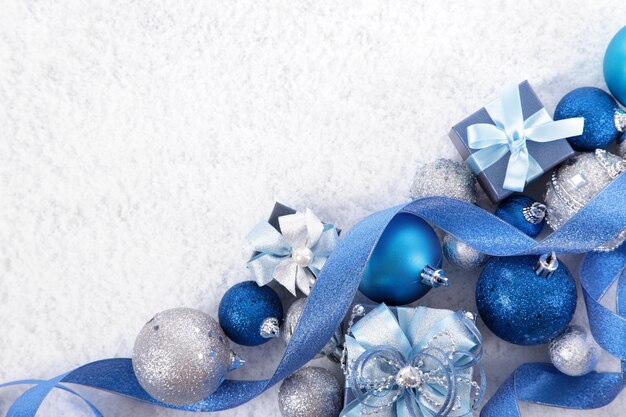 Christmas ornaments with a blue ribbon