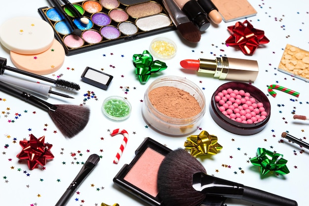 Christmas party glistening makeup. bright sparkling new year make-up