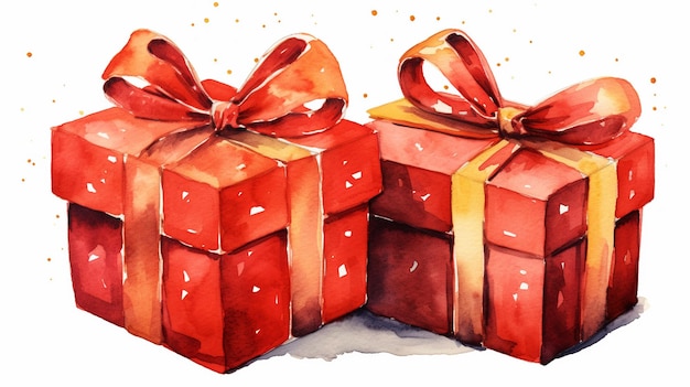 Free photo christmas presents created from watercolor on a white background