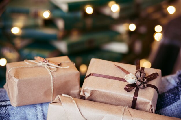 Christmas presents with brown paper