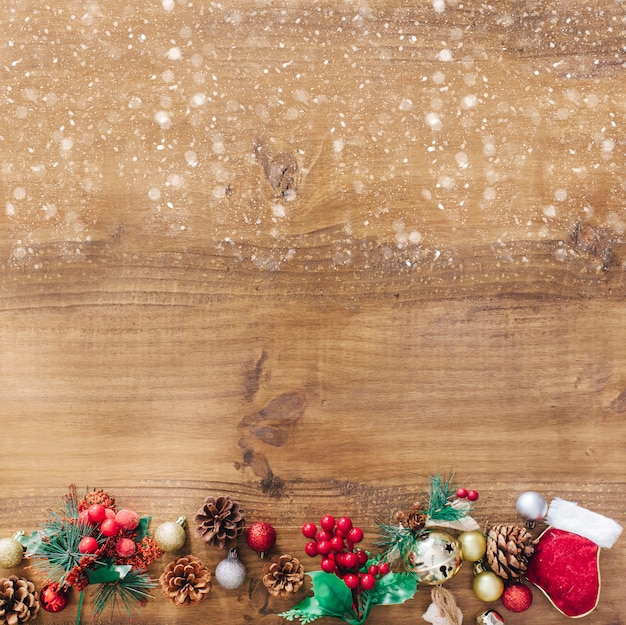 Christmas rustic background with snow on top