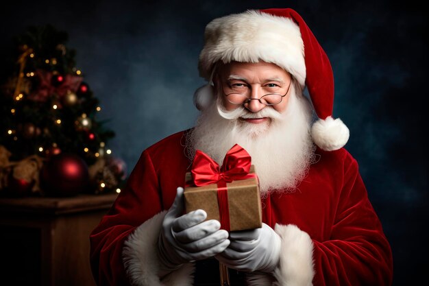 크리스마스 선물 상자를 손에 들고 있는 산타클로스
