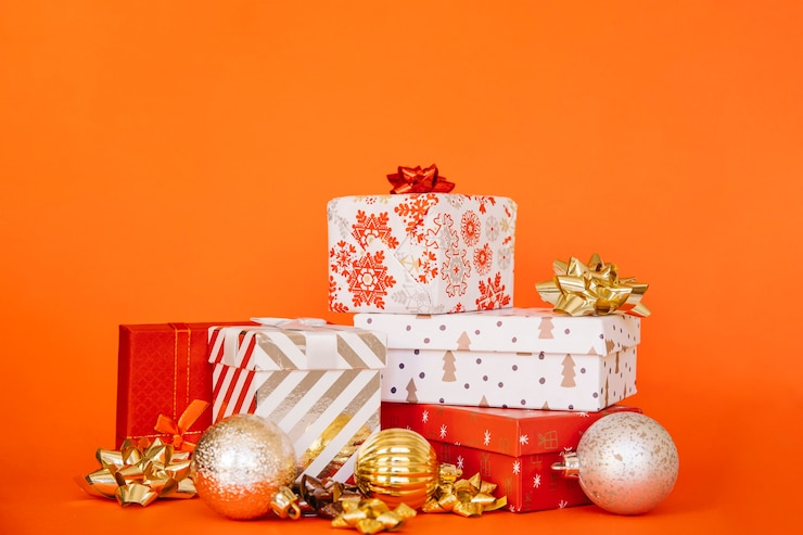 無料Photo プレゼント付きのクリスマスのショッピングコンポジション