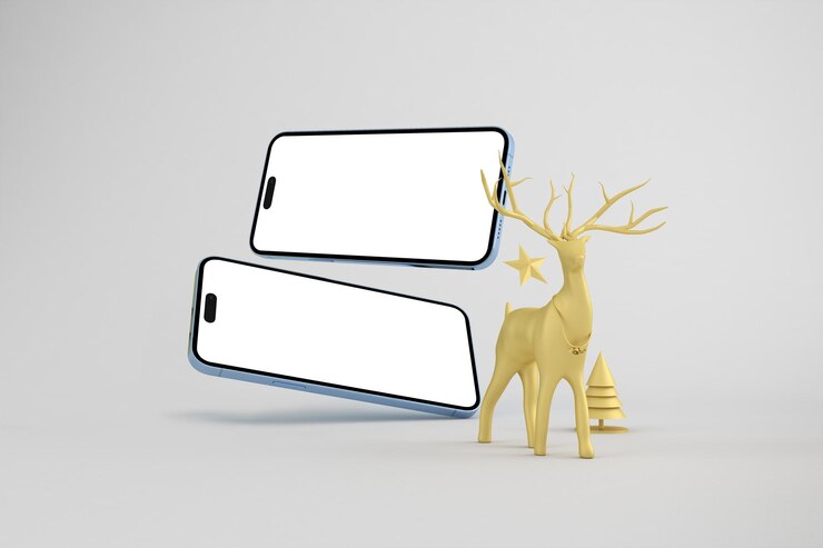 Free Photo christmas smartphone with gold reindeer and decoration