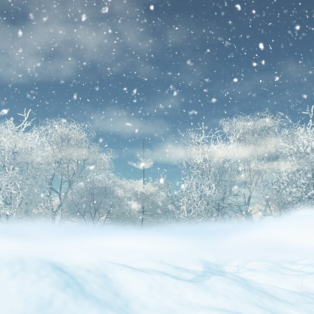 雪景色のレンダリング3D