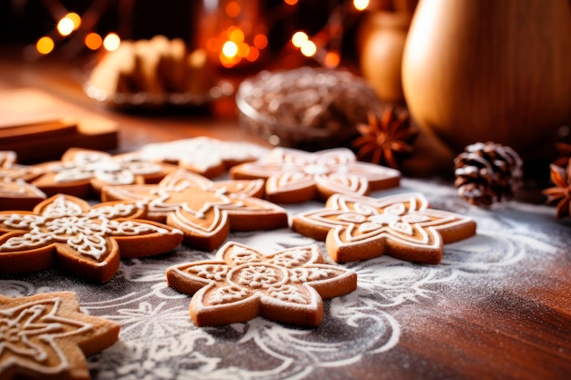 Free photo christmas stars cookies making gingerbread cookies for holidays gingerbread dough christmas baking background form for cutting gingerbread merry christmas and happy holidays on wooden table