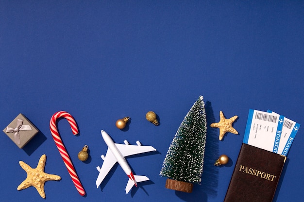 Christmas travel concept with airplane