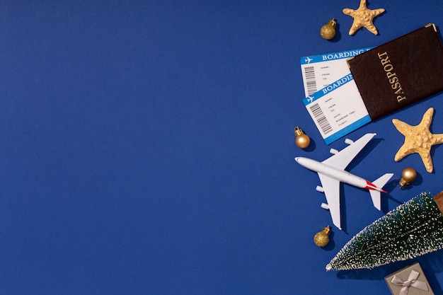 Christmas travel concept with airplane