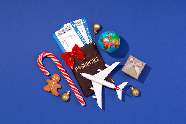 Christmas travel concept with airplane