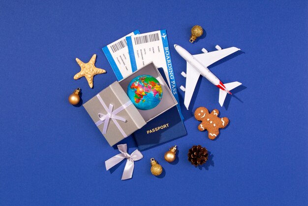 Christmas travel concept with airplane