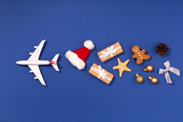 Christmas travel concept with airplane