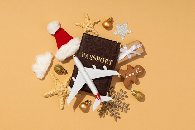 Christmas travel concept with airplane