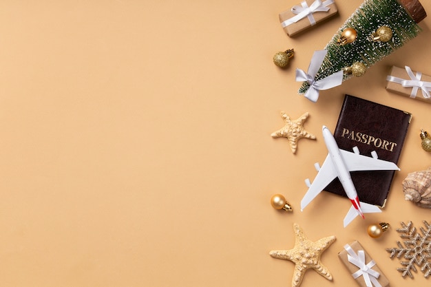 Christmas travel concept with airplane