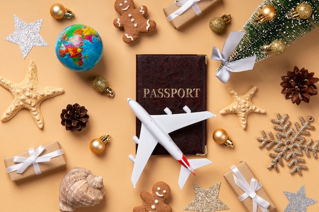 Free photo christmas travel concept with airplane