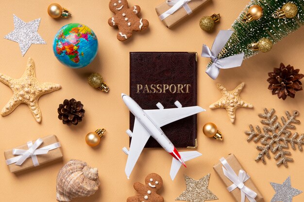 Christmas travel concept with airplane