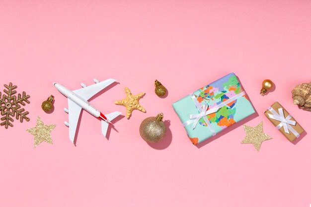 Christmas travel concept with airplane