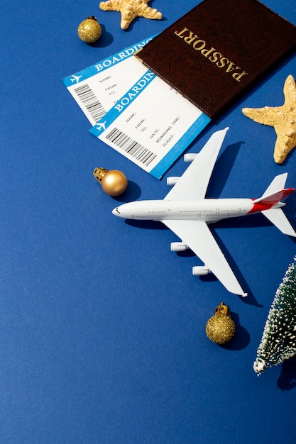 Christmas travel concept with airplane