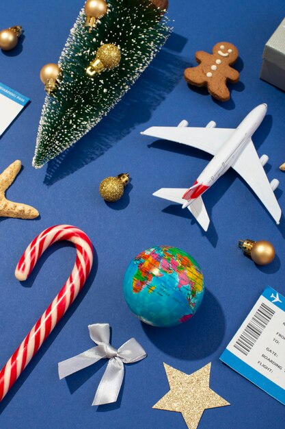 Christmas travel concept with airplane