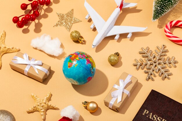 Christmas travel concept with airplane