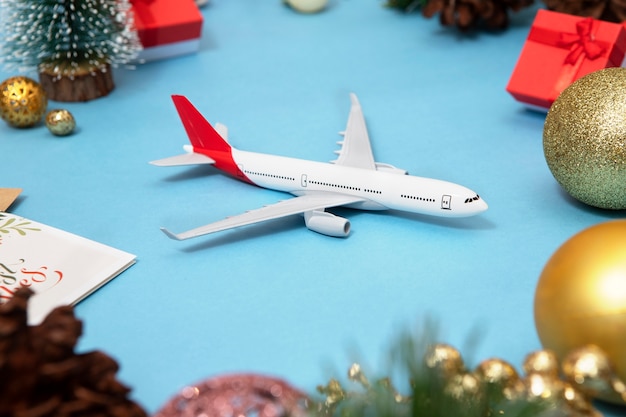 Christmas travel concept with airplane