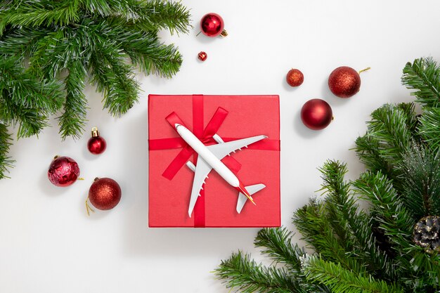 Christmas travel concept with airplane