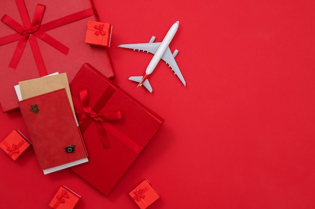 Christmas travel concept with airplane