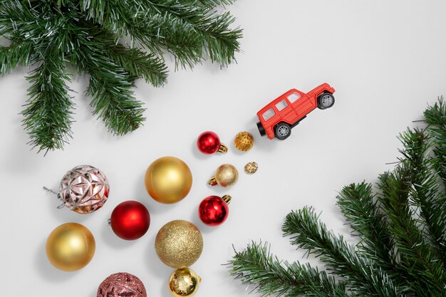 Christmas travel concept with car