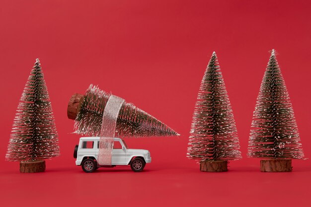 Christmas travel concept with car