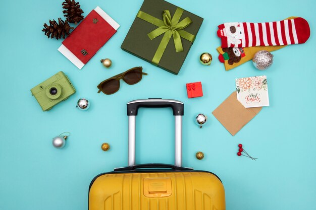 christmas travel concept with luggage