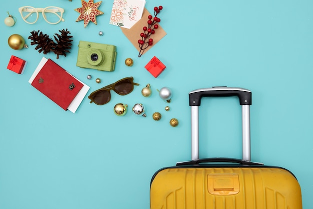 Christmas travel concept with luggage