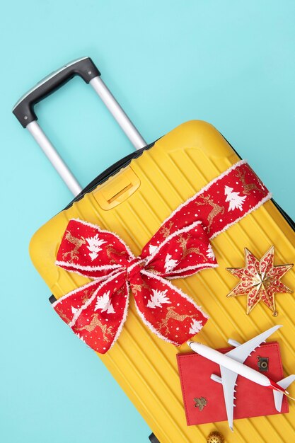 christmas travel concept with luggage