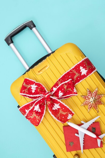 Christmas travel concept with luggage