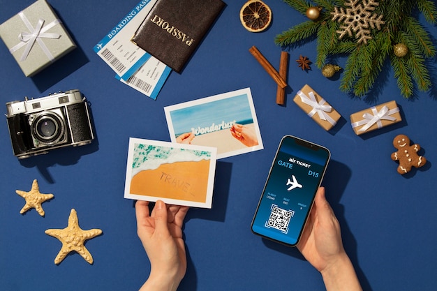 Christmas travel concept with photos